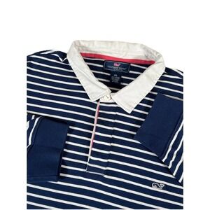 Vineyard Vines White & Navy Blue Striped L/S Rugby Shirt Men's XXL Heavy Cotton